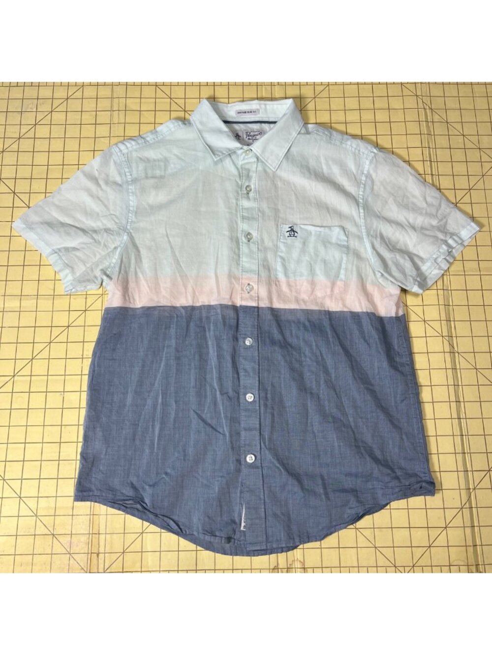 Original Penguin Heritage Slim Fit Button-Up Shirt Colorblock Design Size M